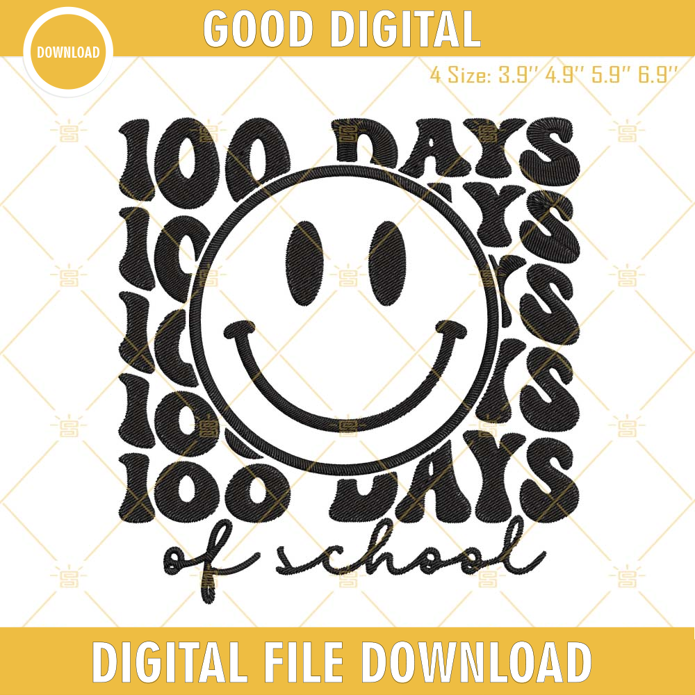 100 Days Of School Smiley Face Embroidery Design Files.jpg