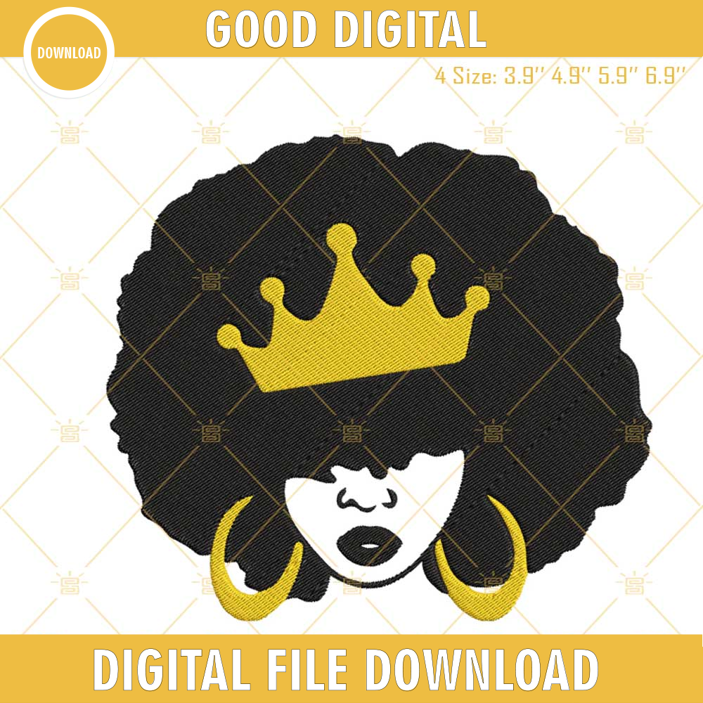 African Woman Crown Embroidery Design, Black Girl Embroidery File.jpg