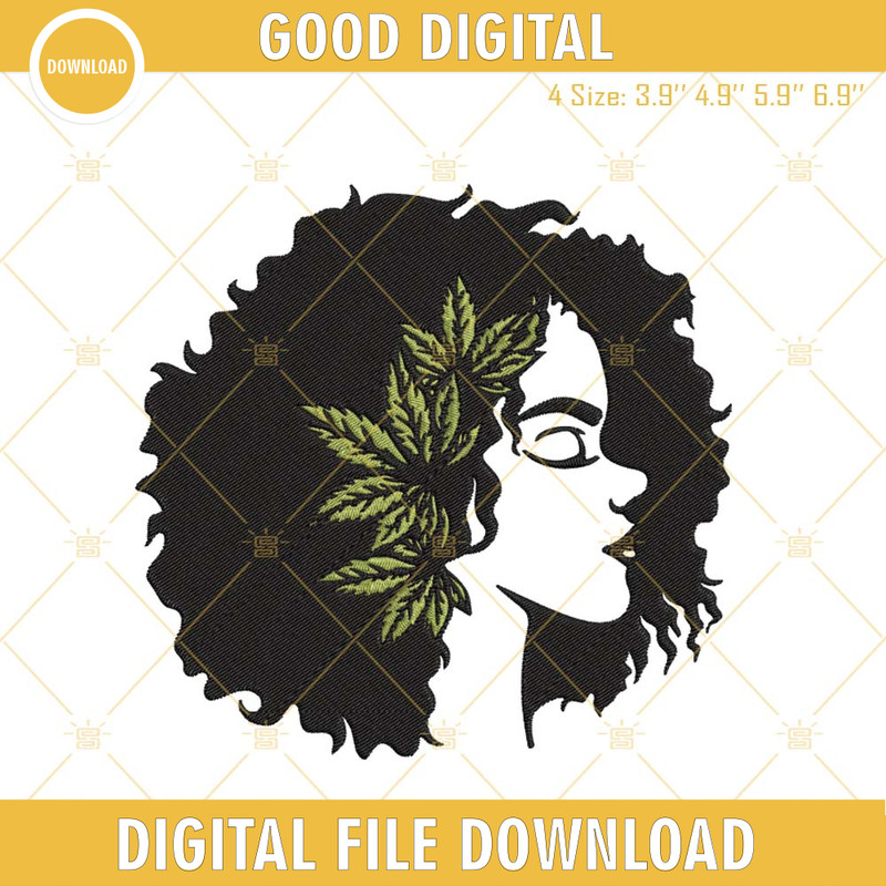 Afro Girl Weed Embroidery Designs, Black Woman Cannabis Embroidery Files.jpg