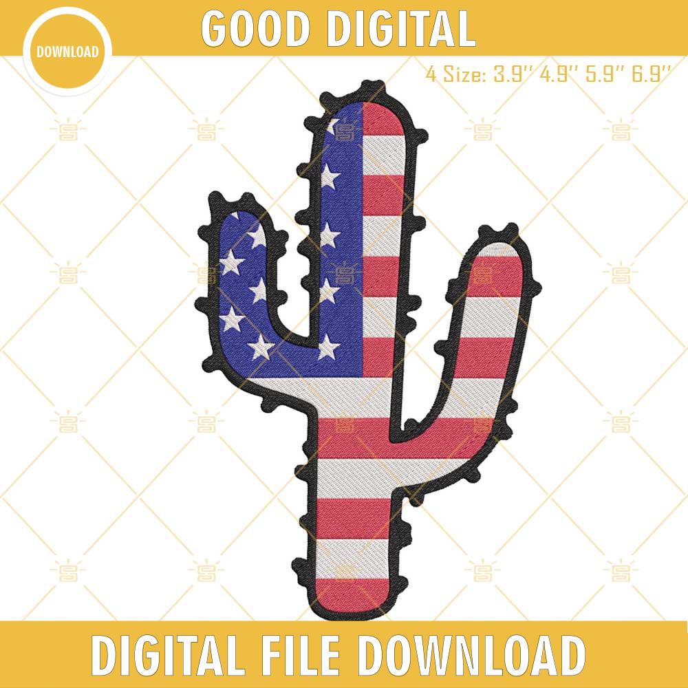 American Flag Cactus Embroidery Design, Patriotic 4th Of July Embroidery File.jpg