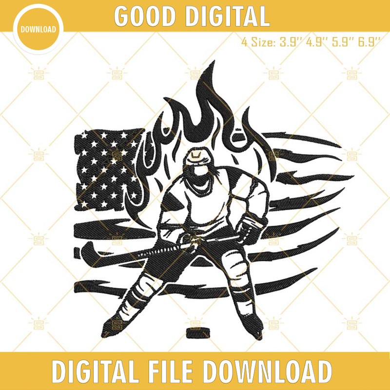 American Flag Hockey Player Embroidery Design, Sports Embroidery File.jpg