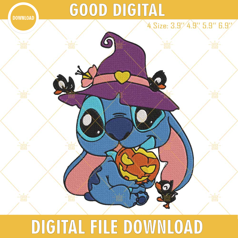 Baby Stitch With Pumpkin Embroidery Design, Stitch Halloween Embroidery File.jpg