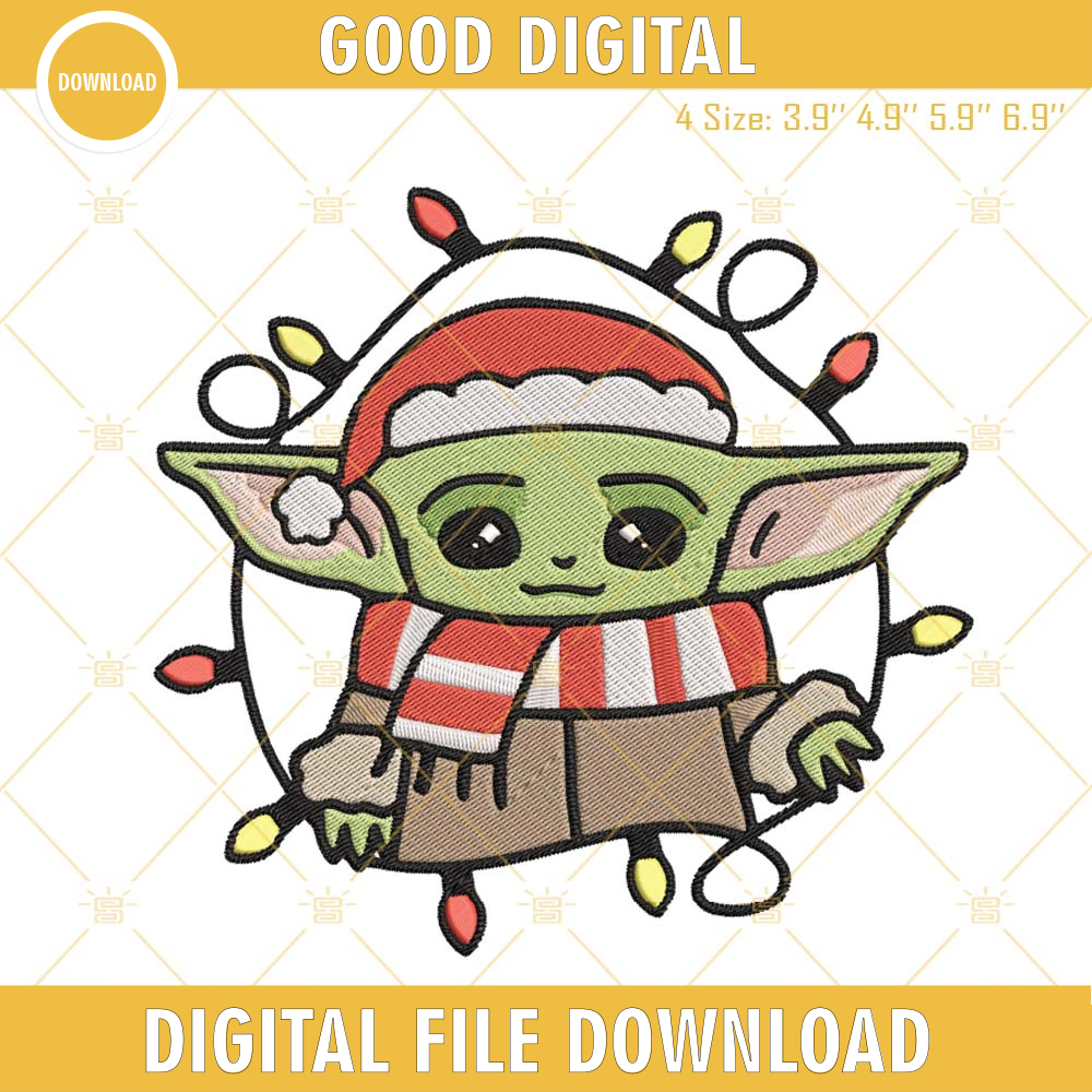 Baby Yoda Christmas Light Embroidery Design, Star Wars Christmas Embroidery Files.jpg