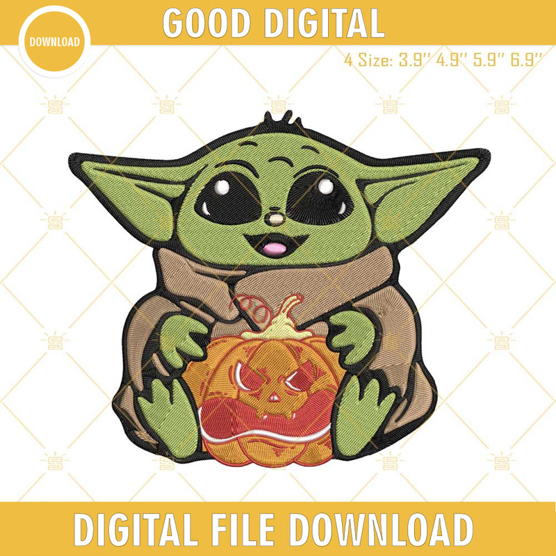 Baby Yoda Halloween Pumpkin Embroidery Design, Baby Yoda Machine Embroidery Designs.jpg