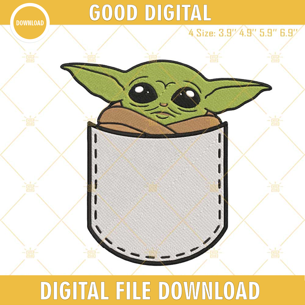 Baby Yoda In Pocket Embroidery Designs, Star Wars Embroidery Pattern Files For Shirt.jpg