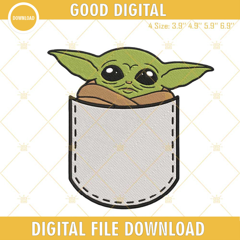 Baby Yoda In Pocket Embroidery Designs, Star Wars Embroidery Pattern Files For Shirt.jpg