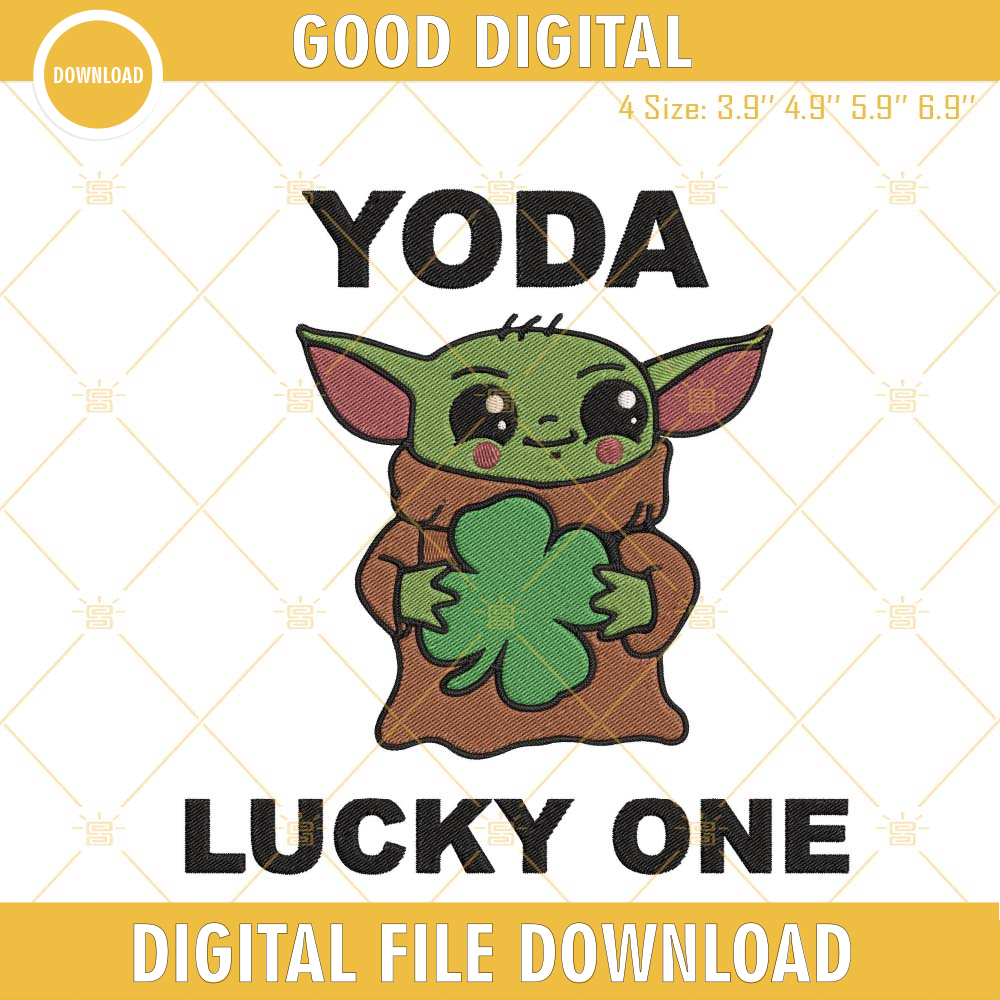 Baby Yoda Lucky One Embroidery Designs, Baby Yoda St Patricks Day Embroidery Files.jpg