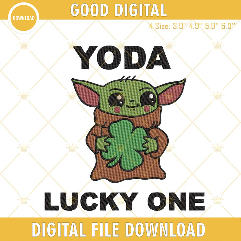 Baby Yoda Lucky One Embroidery Designs, Baby Yoda St Patricks Day Embroidery Files.jpg