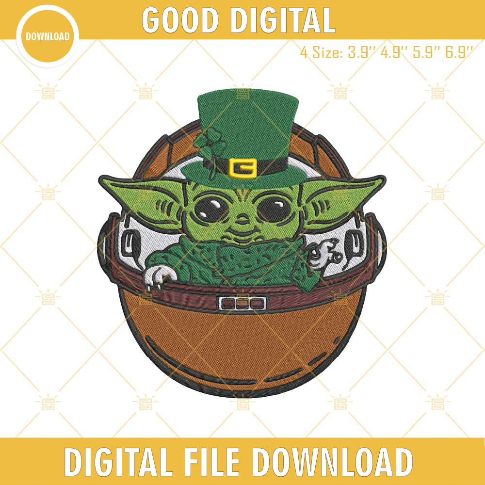 Baby Yoda Saint Patricks Day Embroidery Designs, Baby Yoda Leprechaun Hat Shamrock Embroidery Design File.jpg