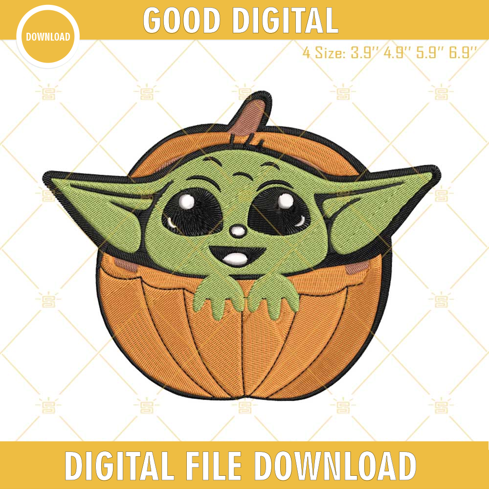 Baby Yoda With Pumpkin Embroidery Designs, Baby Yoda Halloween Embroidery Design File.jpg