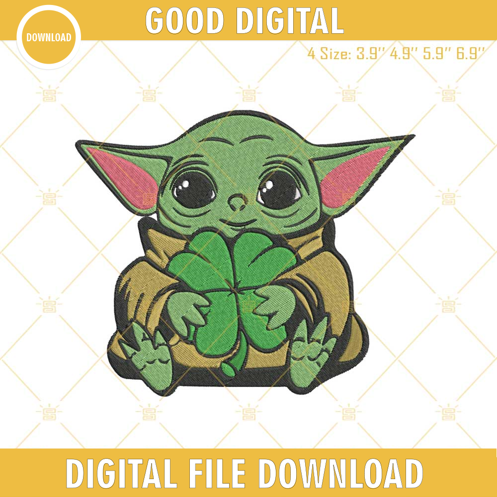 Baby Yoda With Shamrock Embroidery Designs, Happy St Patricks Day Embroidery Design File.jpg