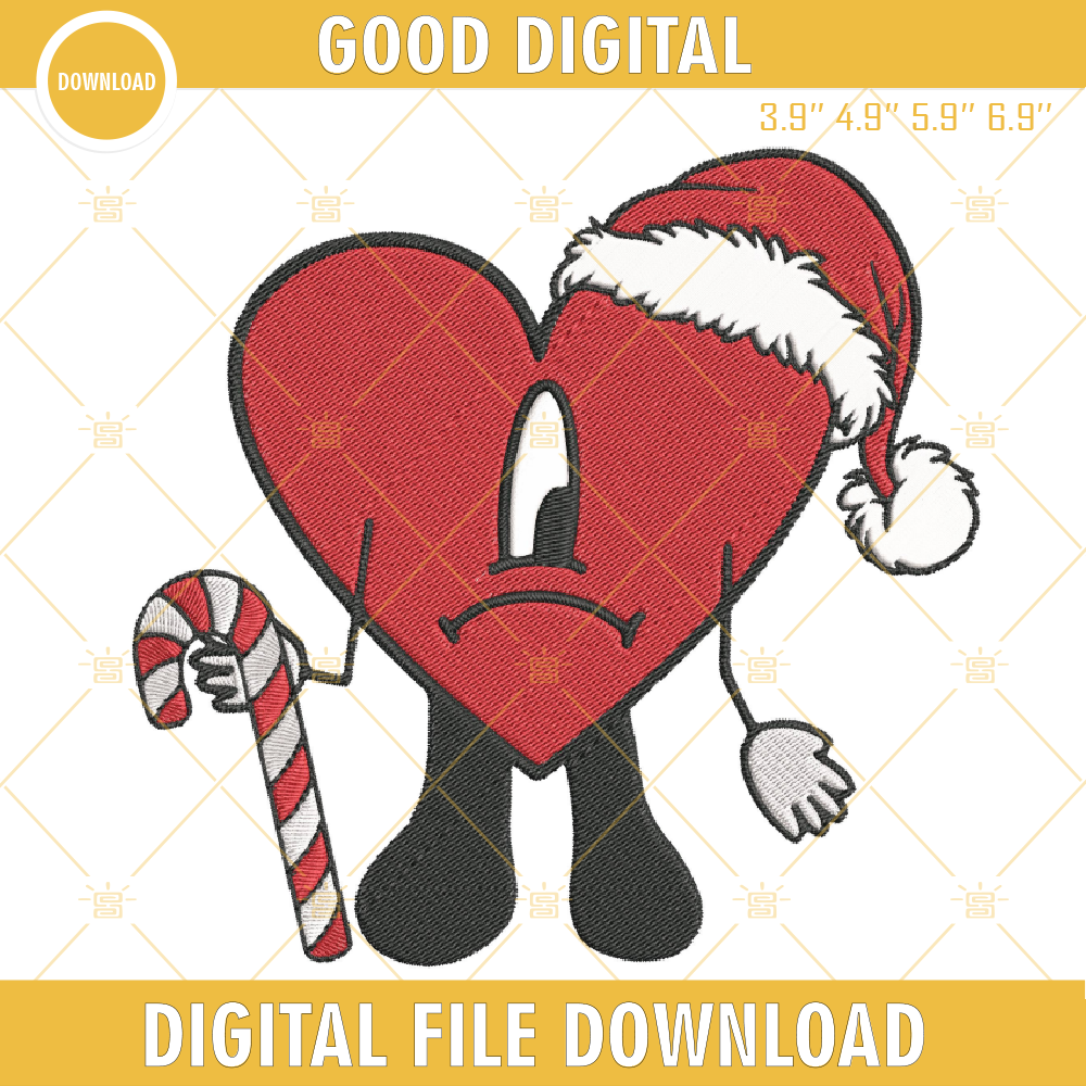 Bad Bunny Heart Christmas Embroidery Design File.png