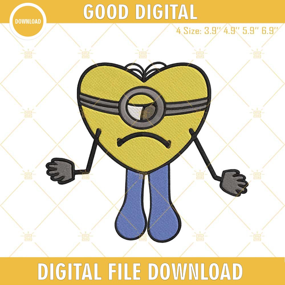 Bad Bunny Heart Minion Embroidery Files, Minions Funny Embroidery Designs.jpg