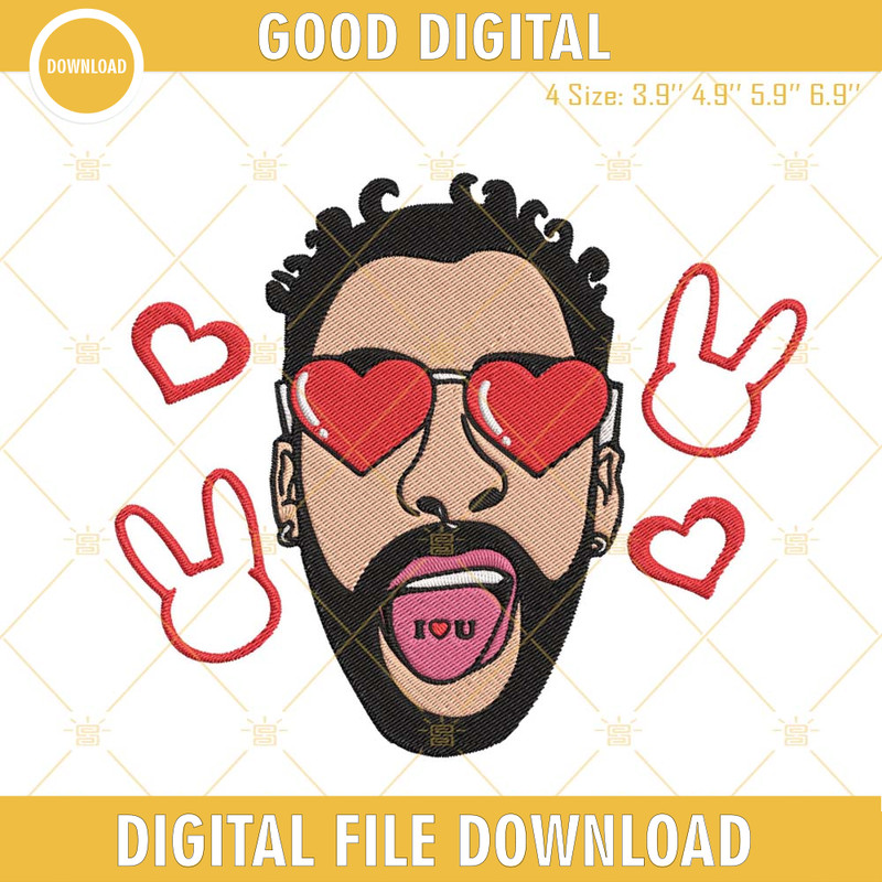 Bad Bunny Heart Sunglasses Embroidery Files, Bad Bunny Valentines Embroidery Designs.jpg