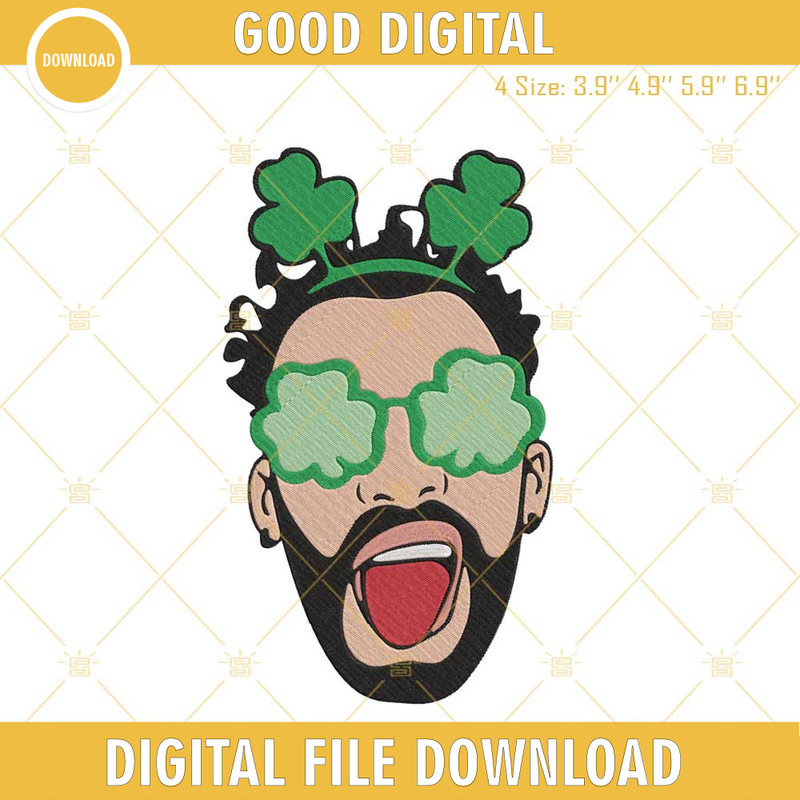 Bad Bunny Shamrock Glasses Embroidery Design, Benito St Patricks Day Embroidery File.jpg