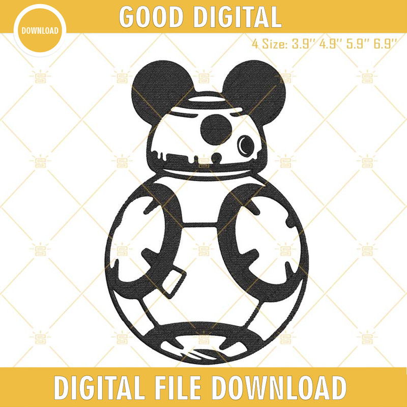 BB8 Robot Mickey Ears Machine Embroidery Designs, Star Wars Disney Mouse Embroidery Files.jpg