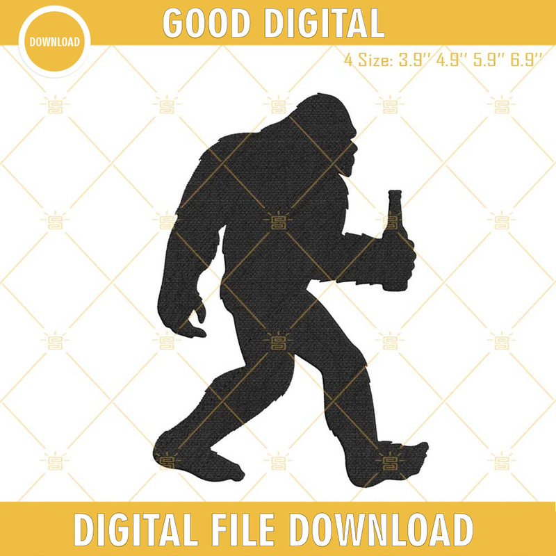 Bigfoot Beer Embroidery Designs, Sasquatch Drinking Embroidery Files.jpg