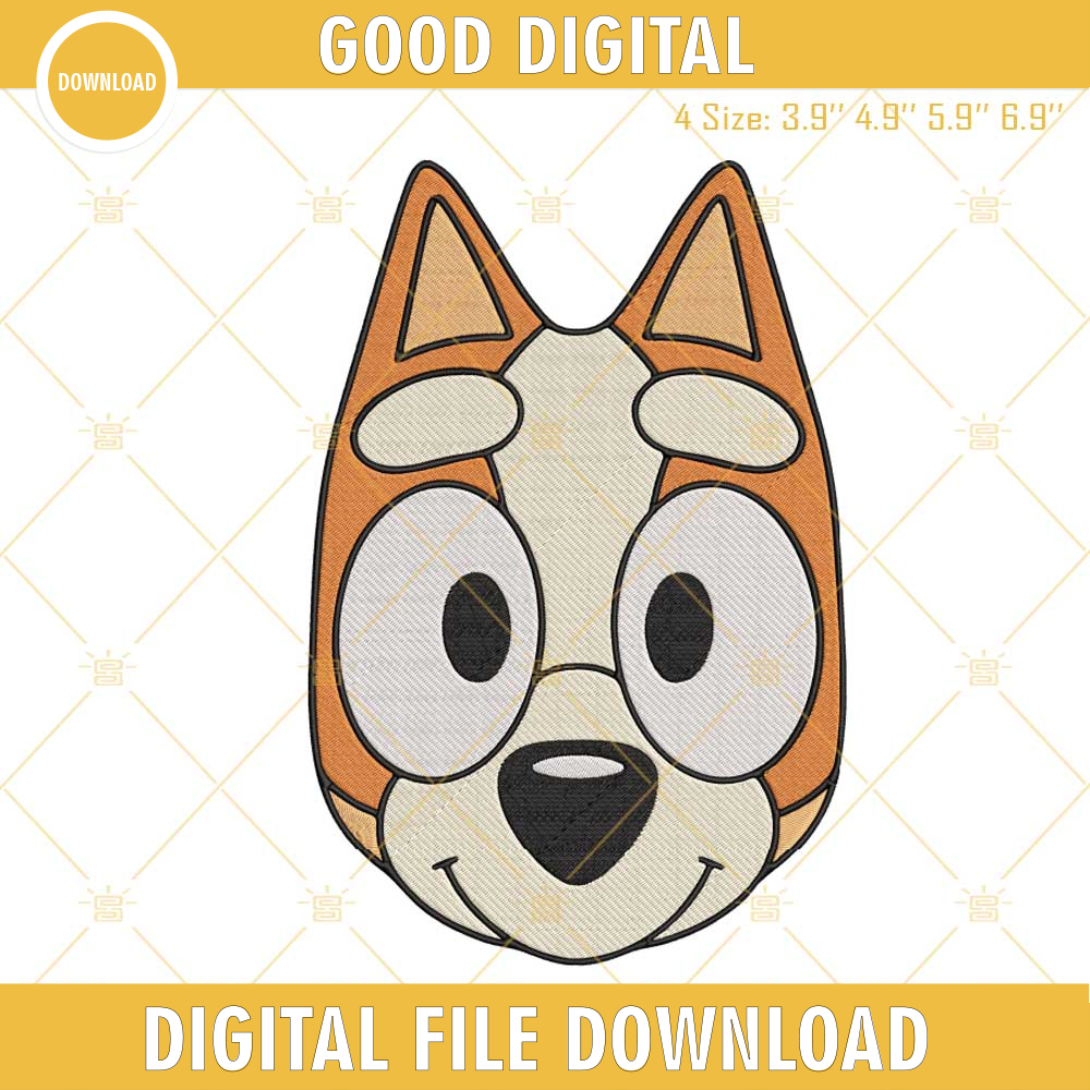 Bingo Heeler Face Machine Embroidery Design, Bluey Sister Embroidery File.jpg