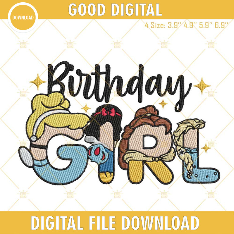 Birthday Girl Princess Embroidery Designs, Disney Birthday Party Embroidery Files.jpg