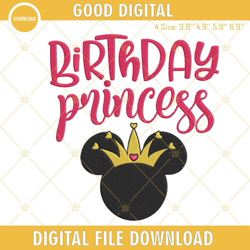 Birthday Princess Disney Mouse Head Machine Embroidery Design Files.jpg