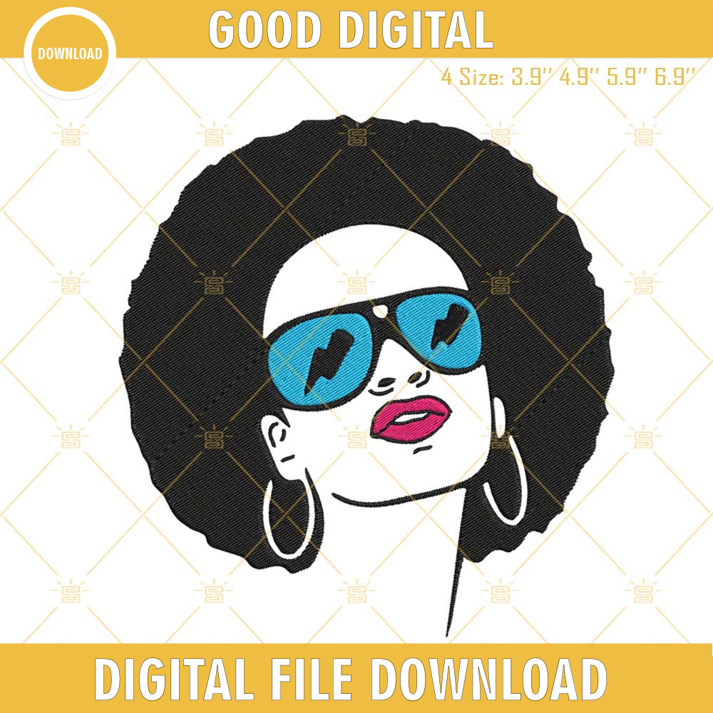 Black Woman With Sunglasses Embroidery Design, Juneteenth Woman Embroidery File.jpg