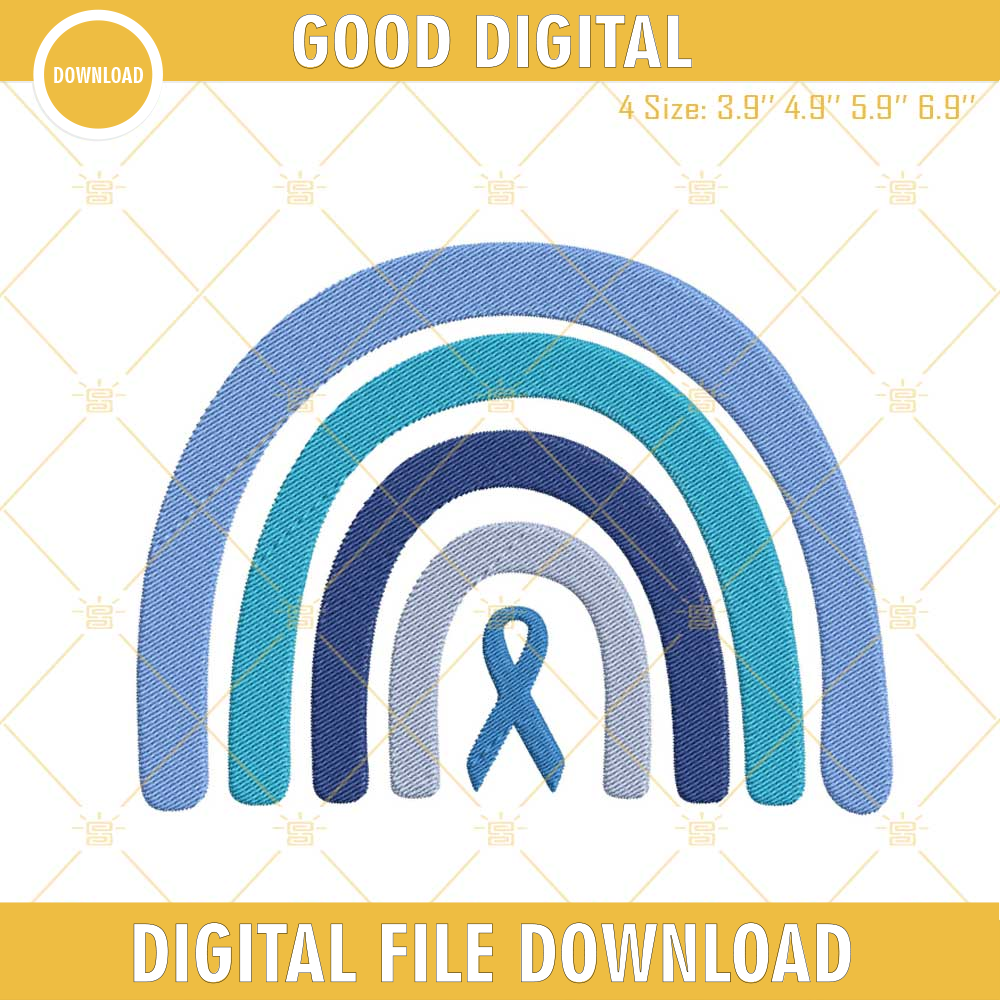 Blue Rainbow Ribbon Embroidery Designs, Autism Awareness Embroidery Files.jpg