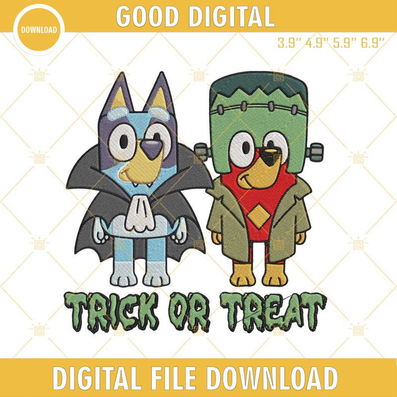 Bluey Frankenstein Trick Or Treat Halloween Embroidery Design Files.jpg