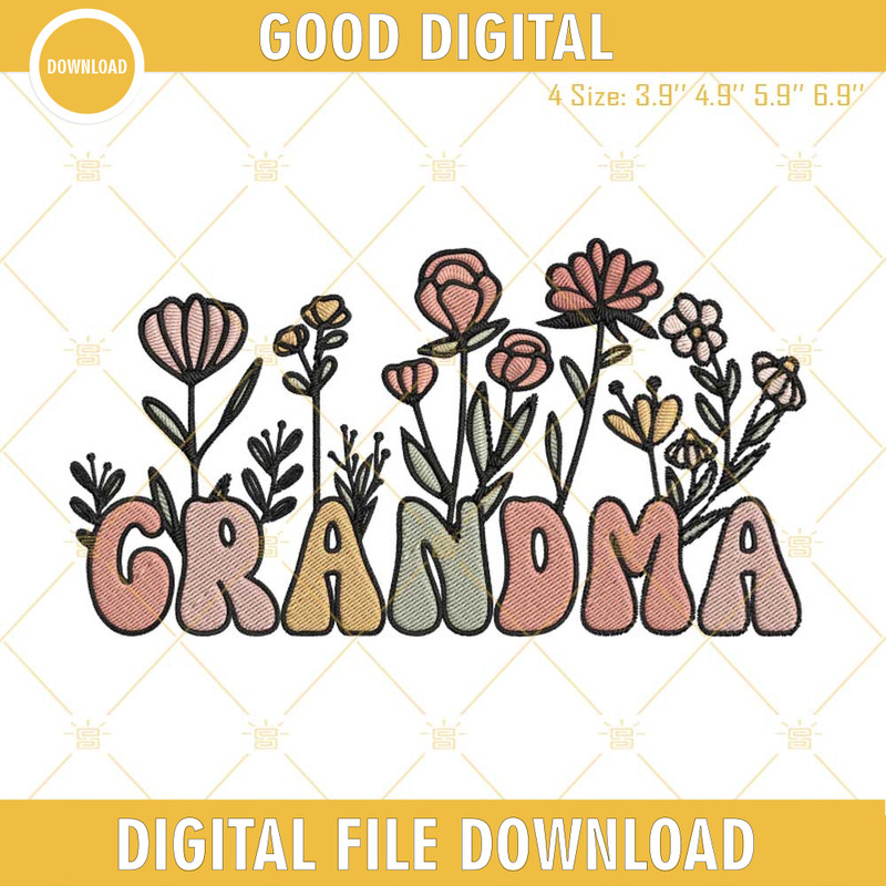 Boho Grandma Flower Embroidery Files, Retro Family Embroidery Designs Download.jpg