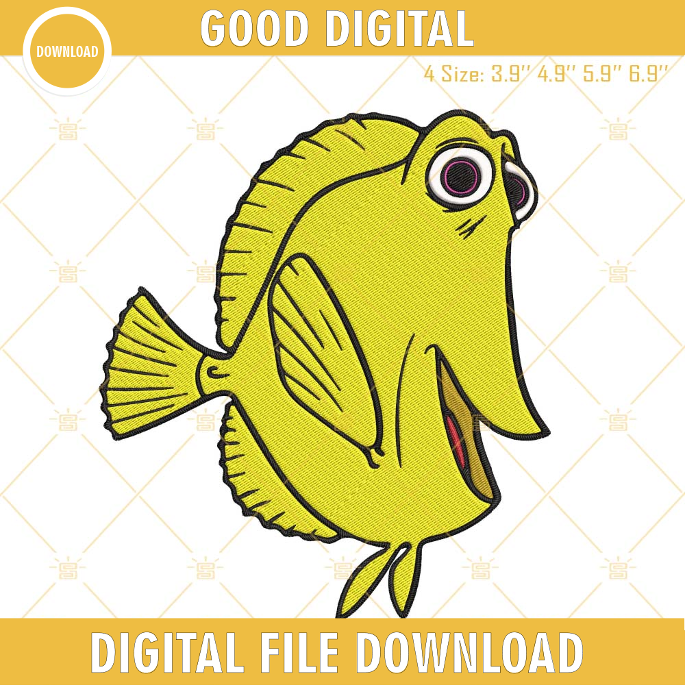 Bubbles The Yellow Fish Embroidery Files, Finding Nemo Machine Embroidery.jpg