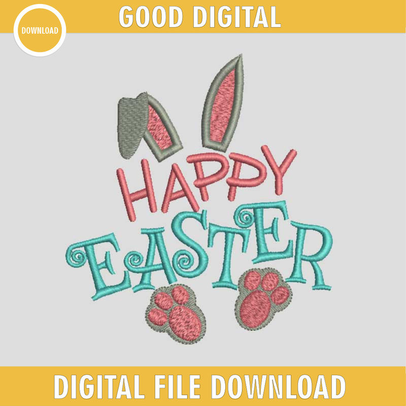 Bunny Happy Easter Embroidery Design, Bunny Happy Easter Embroidery Files, Easter Machine Embroidery Design.jpg