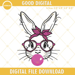 Bunny With Bandana Glasses Bubblegum Embroidery Designs, Cute Easter Embroidery Files, Embroidery Design,Embroidery Desi