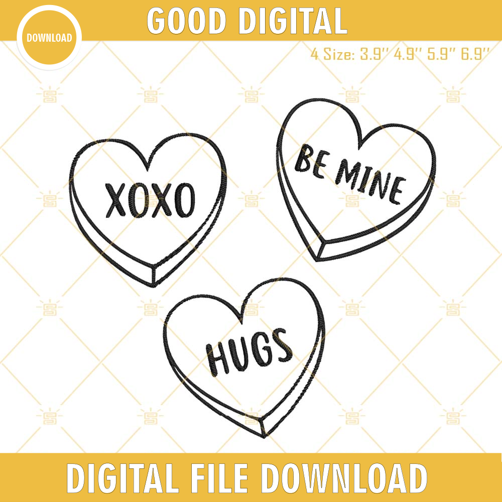 Candy Hearts Embroidery File, Valentines Day Embroidery Design.jpg