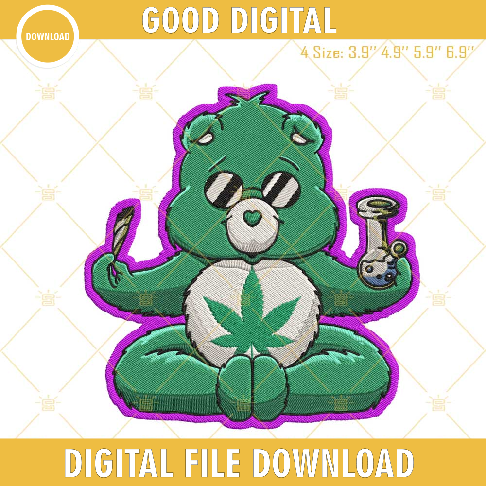 Care Bears Weed Embroidery Designs, Stoned Bear Machine Embroidery Files.jpg