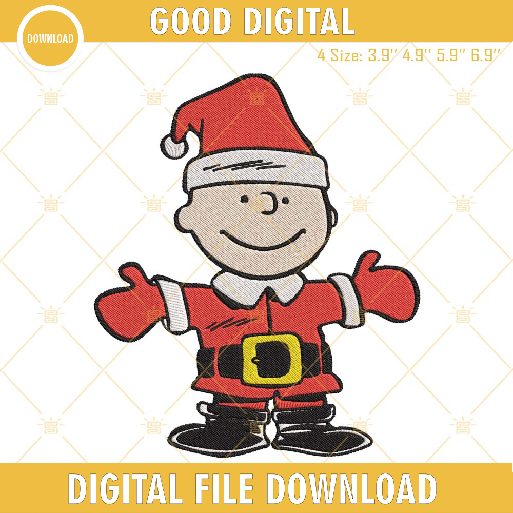 Charlie Brown Santa Embroidery Designs, Snoopy Christmas Embroidery Files.jpg
