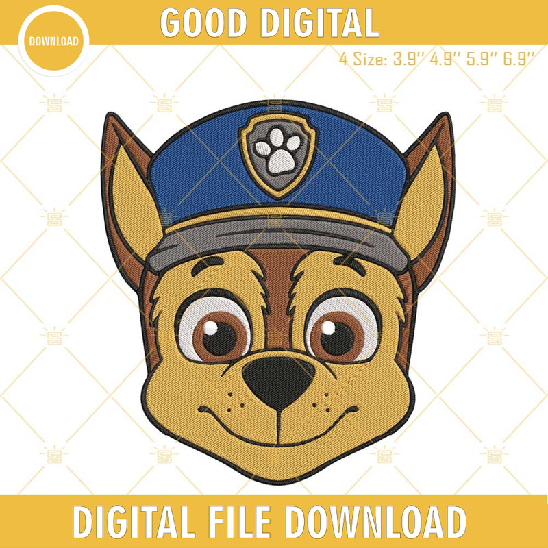 Chase Head Paw Patrol Embroidery Designs, Dog Cartoon Embroidery Files.jpg