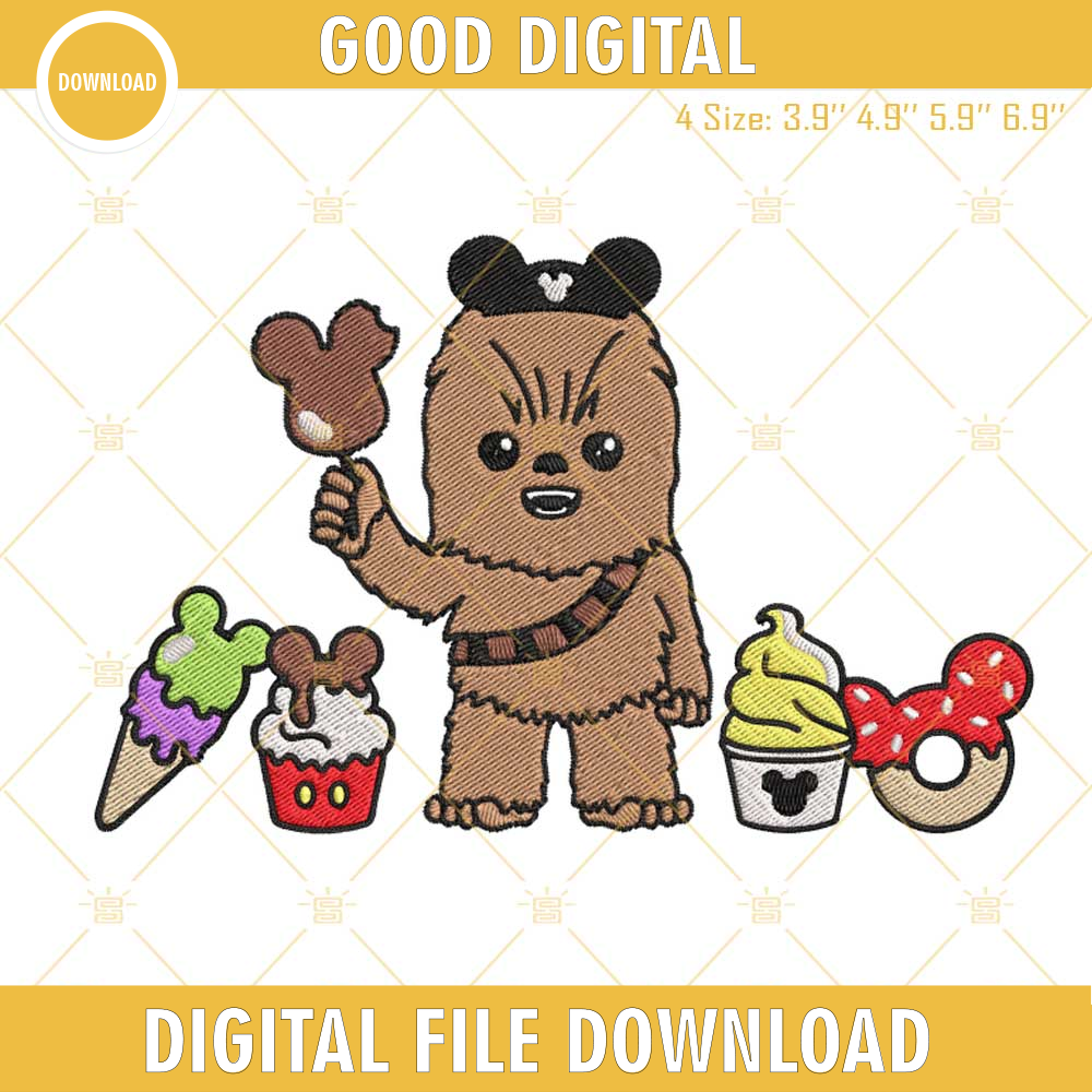 Chewbacca Disney Snacks Embroidery Designs, Disney Star Wars Vacation Machine Embroidery Files.jpg