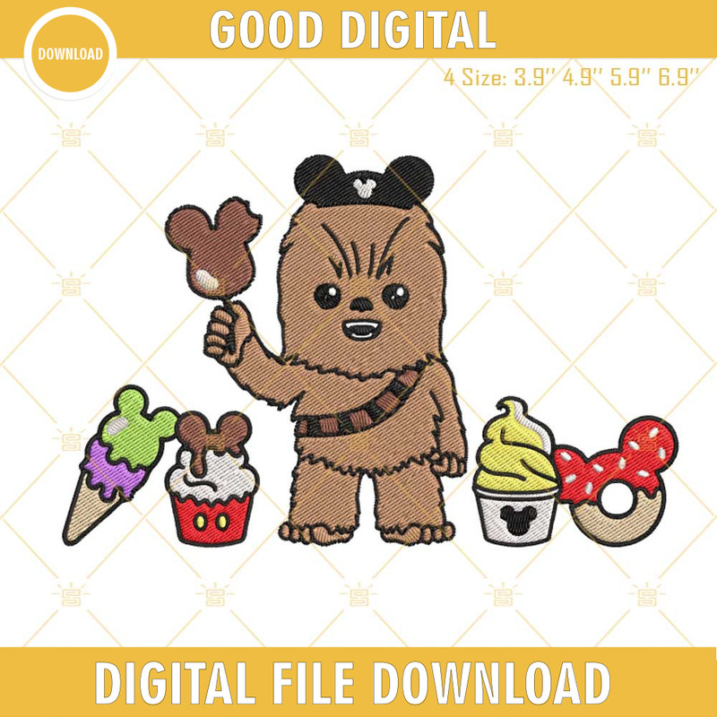 Chewbacca Disney Snacks Embroidery Designs, Disney Star Wars Vacation Machine Embroidery Files.jpg