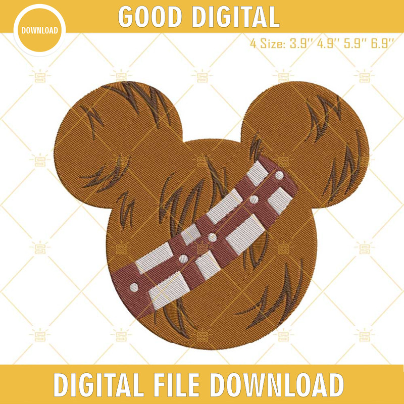 Chewbacca Mickey Head Machine Embroidery Designs, Disney Mouse Star Wars Embroidery Files.jpg