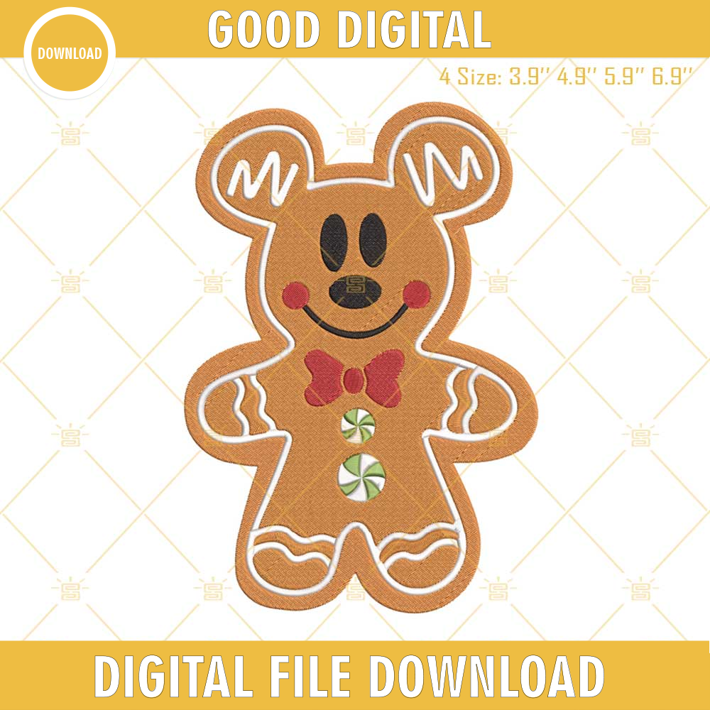 Christmas Mickey Gingerbread Cookie Embroidery Design File.jpg
