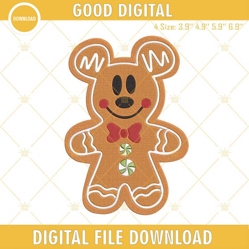 Christmas Mickey Gingerbread Cookie Embroidery Design File.jpg