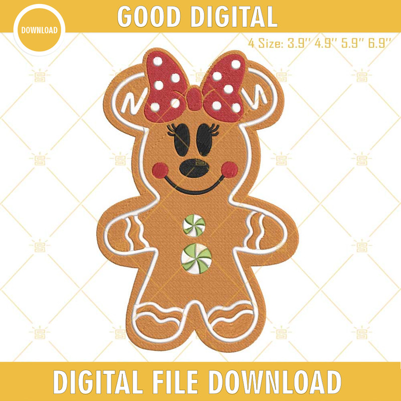 Christmas Minnie Gingerbread Cookie Embroidery Design File.jpg