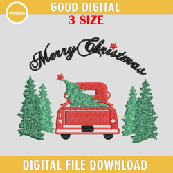 christmas truck embroidery design, red truck embroidery files, merry christmas machine embroidery design, embroidery des