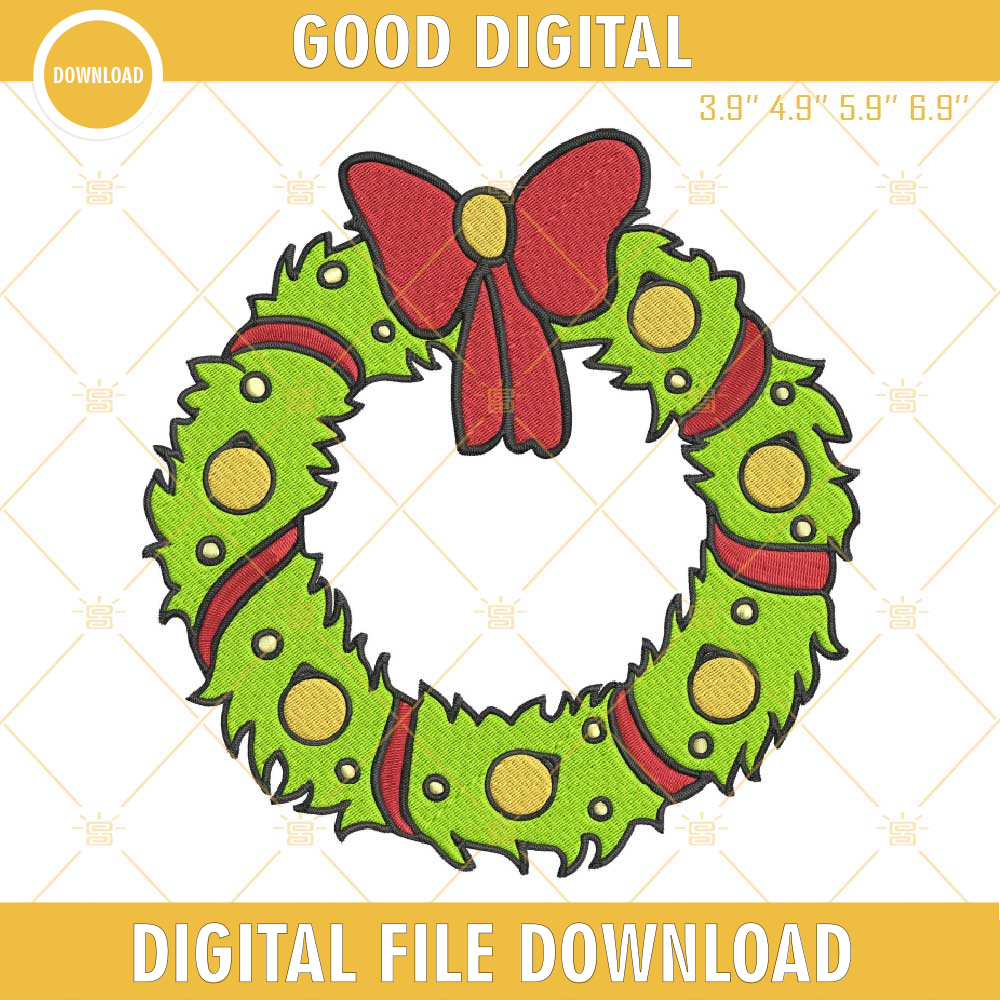 Christmas Wreath Embroidery Designs, Grinch Wreath Christmas Embroidery Design File.jpg