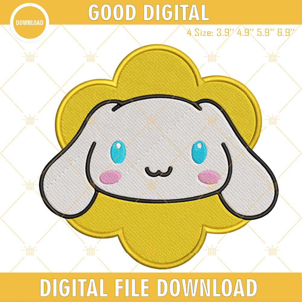 Cinnamoroll Face Flower Embroidery Designs, Sanrio Cinnamoroll Dog Embroidery Files.jpg