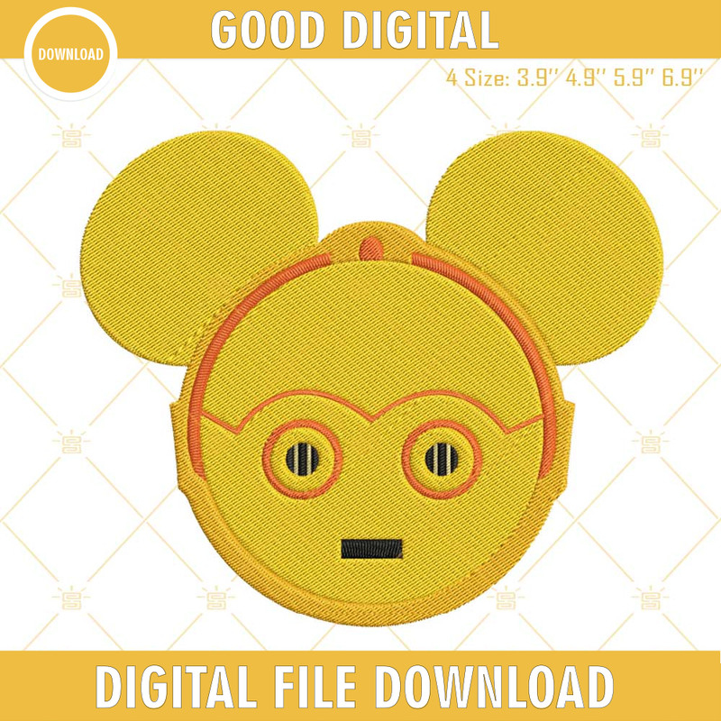 CP3O Mickey Mouse Head Machine Embroidery Designs, Star Wars Disney Embroidery Digital Files.jpg