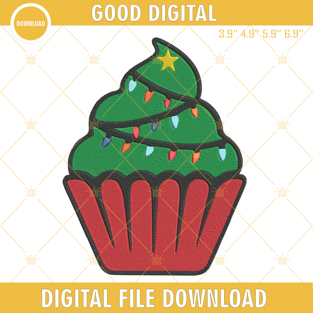 Cupcake Christmas Tree Embroidery Design File.png