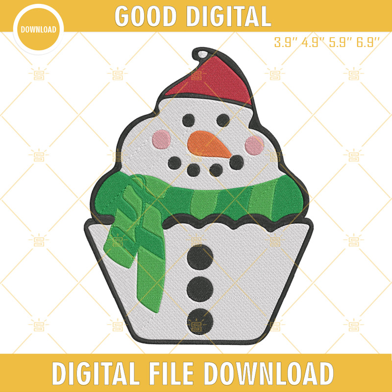 Cupcake Snowman Christmas Embroidery Design File.png