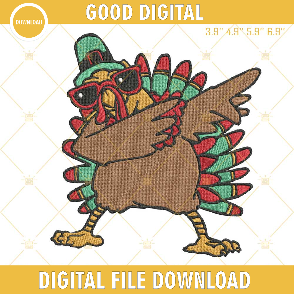 Dabbing Turkey Embroidery Designs, Turkey Thanksgiving Embroidery Design File.jpg
