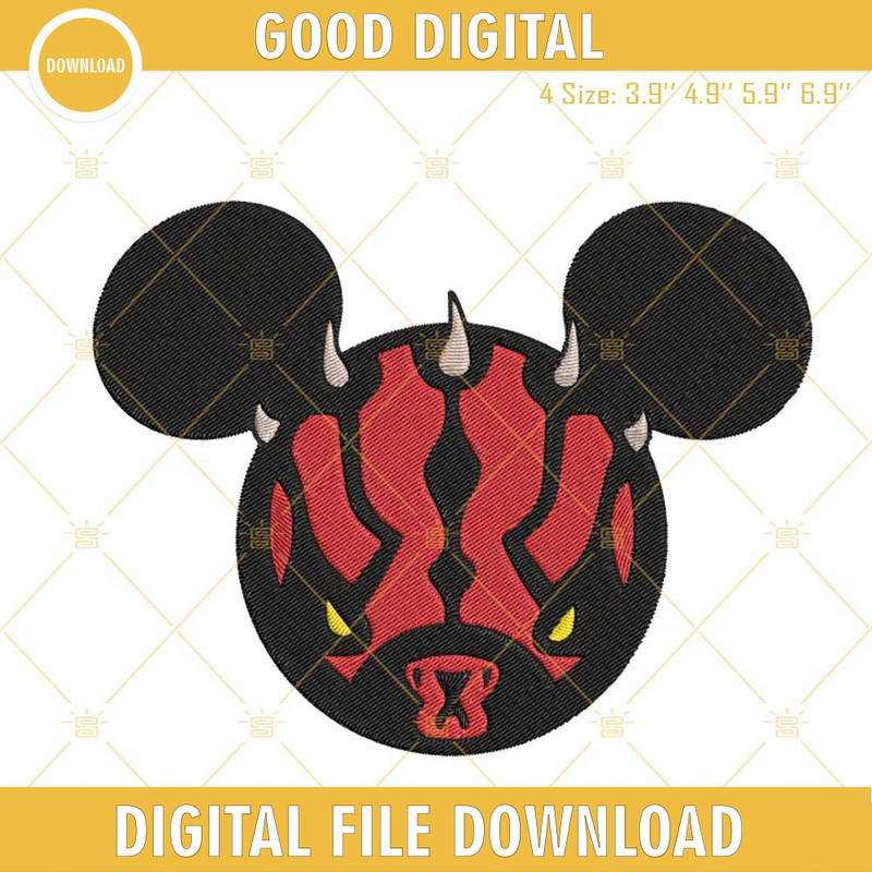 Darth Maul Mickey Ears Machine Embroidery Designs, Disney Star Wars Embroidery Pattern Files.jpg