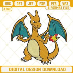 Charizard Machine Embroidery Designs, Fire Lizard Pokemon Embroidery Files.jpg